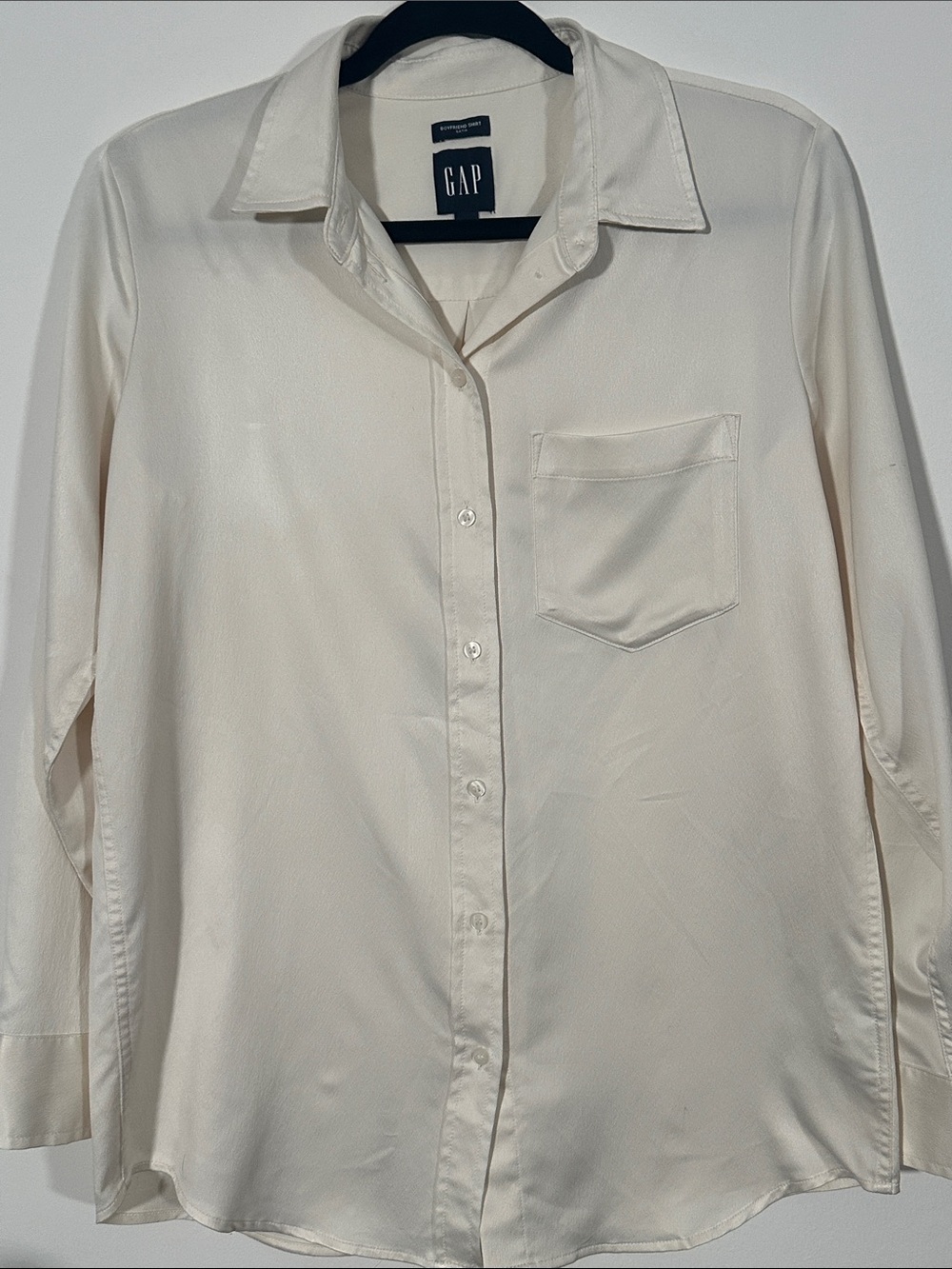 GAP Boyfriend Ivory Satin Office Button-Down Shirt XS